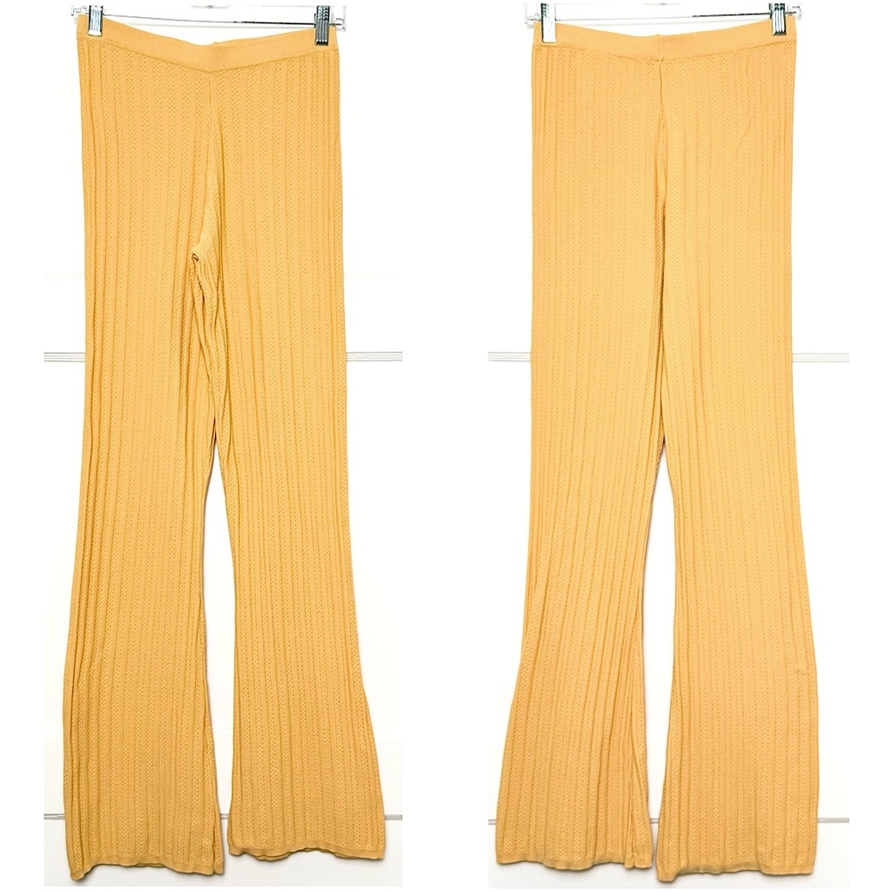 SANDRO Pointelle Trim Rib Knit High Rise Ankle Crop Bootcut Flare Leg Pants‎ M - Picture 7 of 14